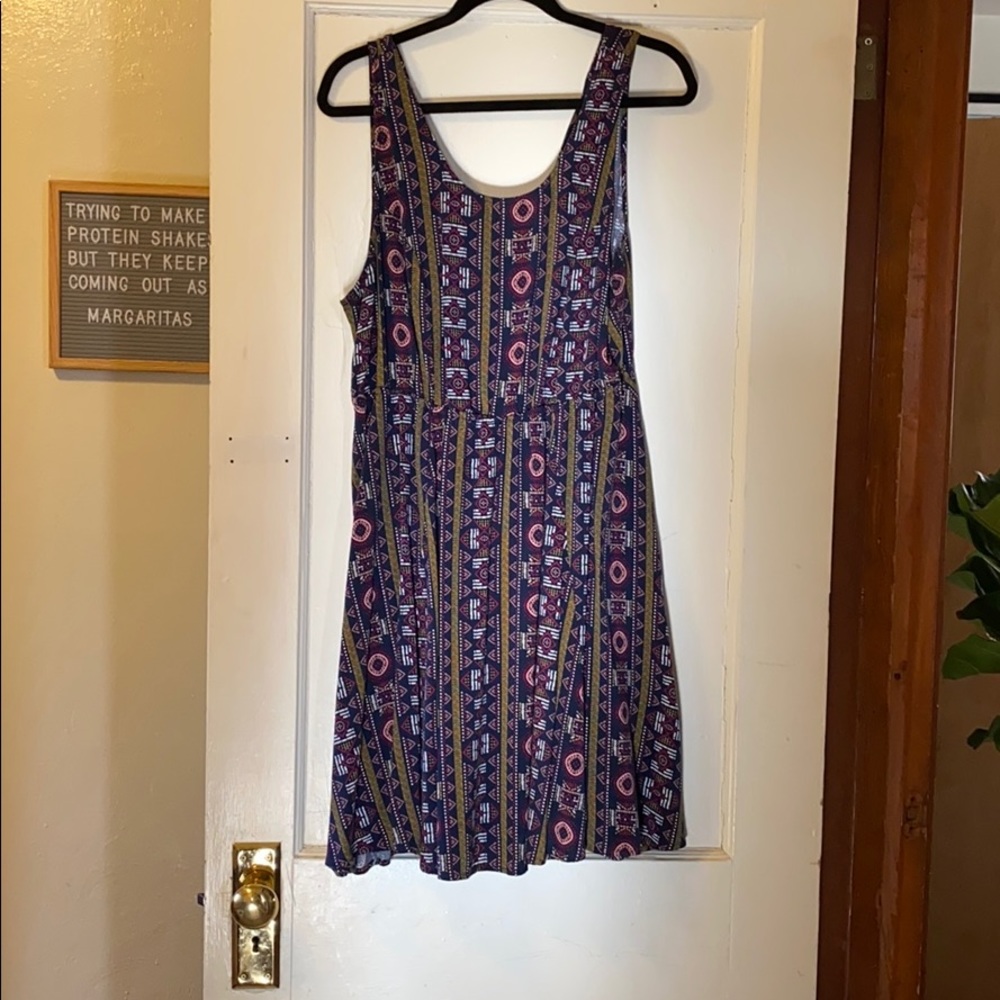 Navy tribal printed cut out back dress